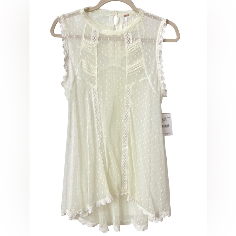 Free People Flowy Sheer Lightweight Delicate Lace Detail Ivory Top. Large. NEW.
